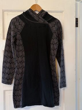 PrAna Daily Tunic Pullover Hoodie Dress Women's XS Charcoal Geometric OG Cotton